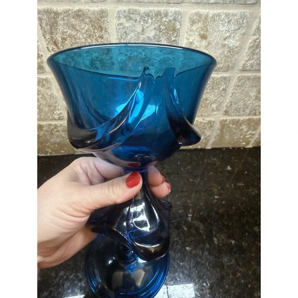 Viking Three Feet Foils BLUENIQUE Blue Covered Lidded Candy‎ Dish Compote
